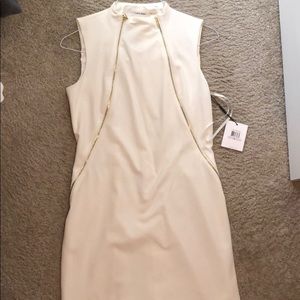 Calvin Klein white dress with gold zippers